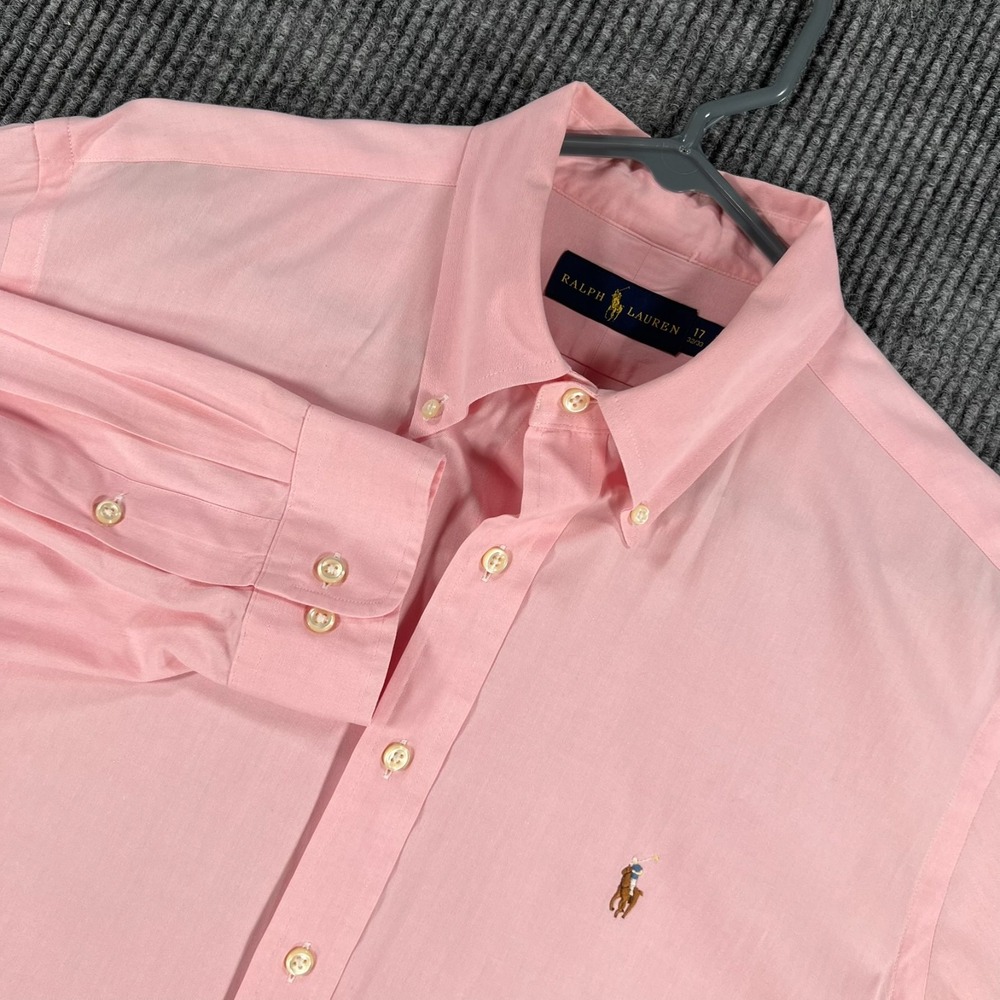 Ralph Lauren Shirt Mens 17 Large Pink Long Sleeve Button Down Flesh Pony Casual